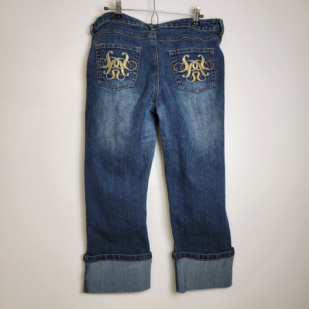 Southpole Baggy Y2K Gold Embroidered Embellished Cuff Jeans 15